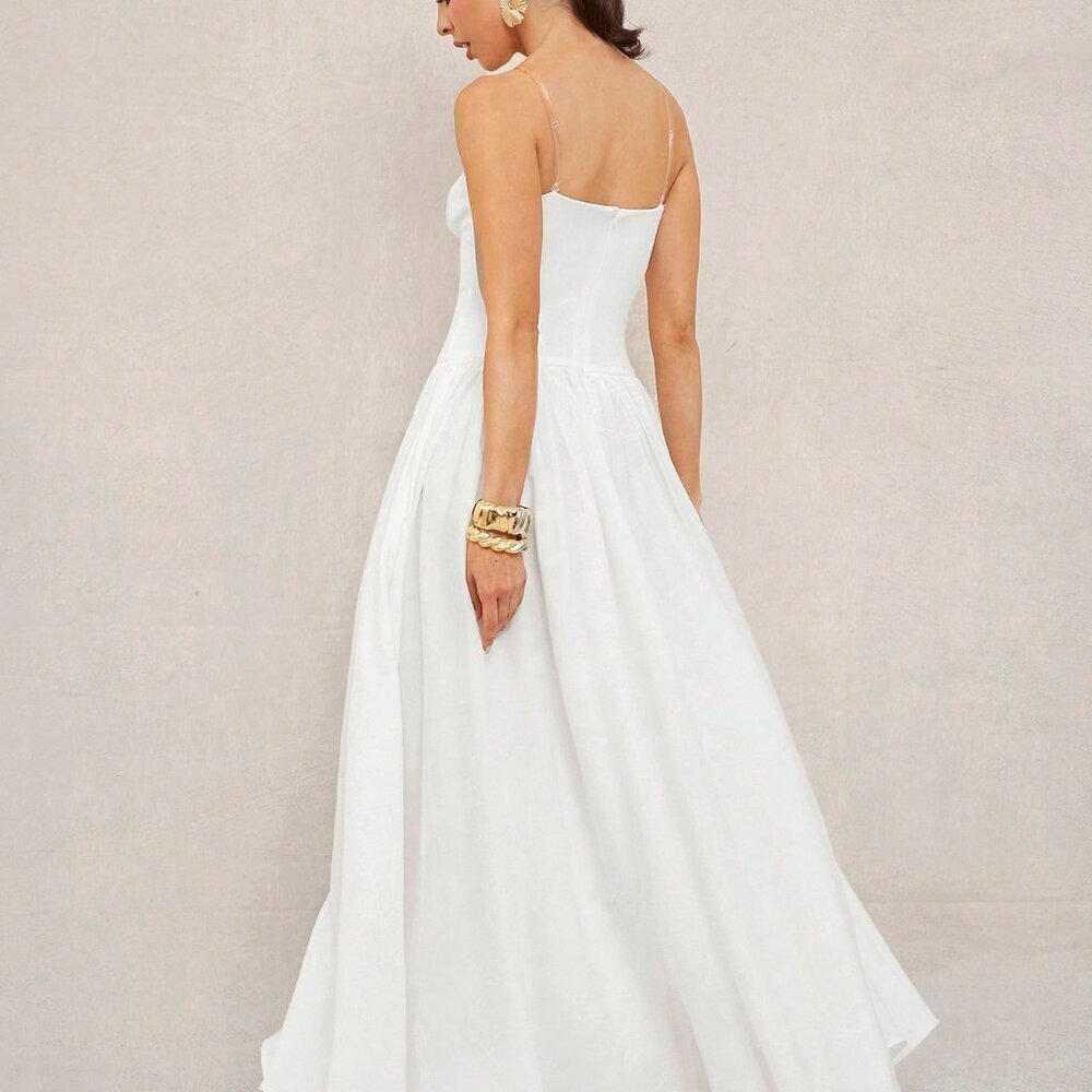 White Boho Women's Beach Vacation Long Dress With Bandeau Top - Picture 6 of 7